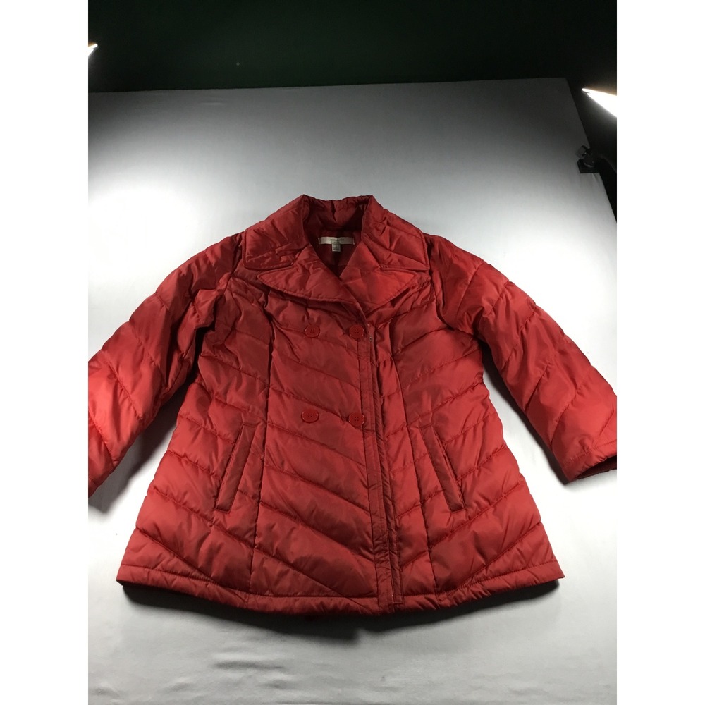Liz Claiborne M Red Puffer Jacket Double Breasted Chevron Quilted Medium